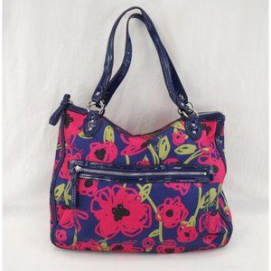 EUC COACH Poppy Hallie Floral Shoulder Bag |  Purse, Tote, Navy Blue and Magenta